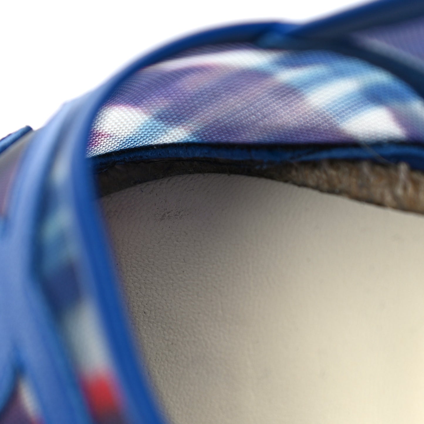 Mesh Lambskin Plaid Print CC Espadrilles 38 Blue White Red