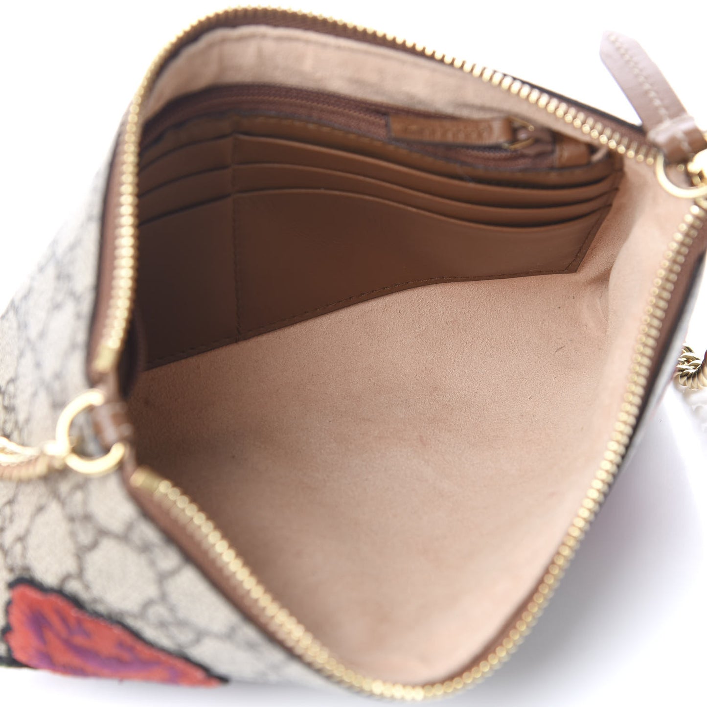 GG Supreme Monogram Embroidered Roses Chain Wrist Wallet