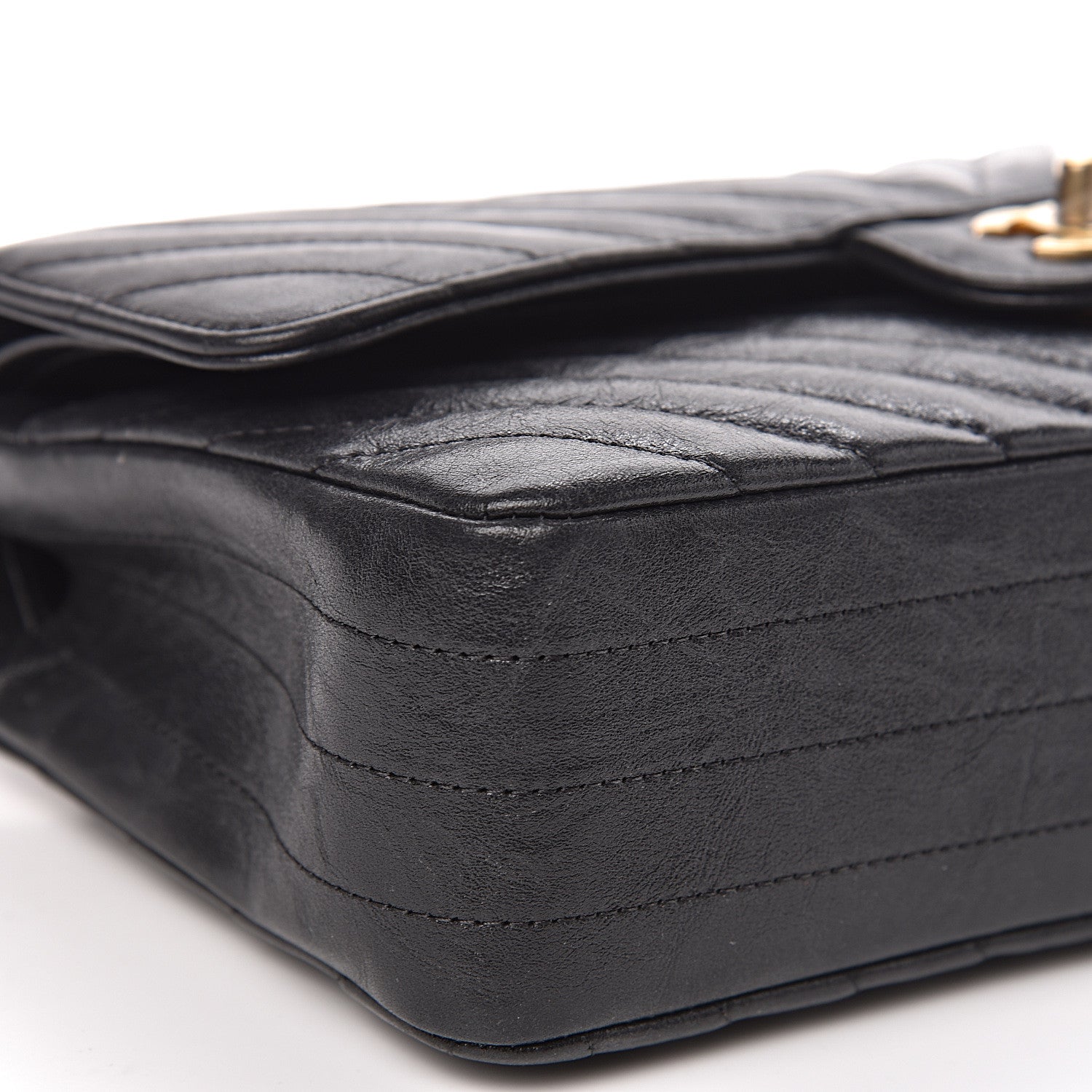 Chanel Crumpled Calfskin Chevron Quilted Medium Double Flap Black 8 of 10