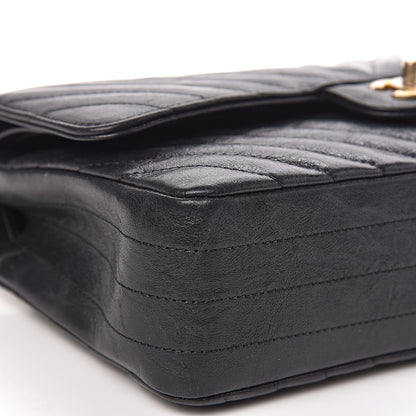 Chanel Crumpled Calfskin Chevron Quilted Medium Double Flap Black 8 of 10