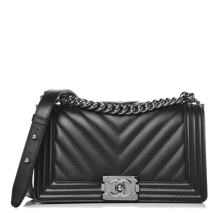 Chanel Caviar Chevron Quilted Medium Boy Flap Black 1 of 8