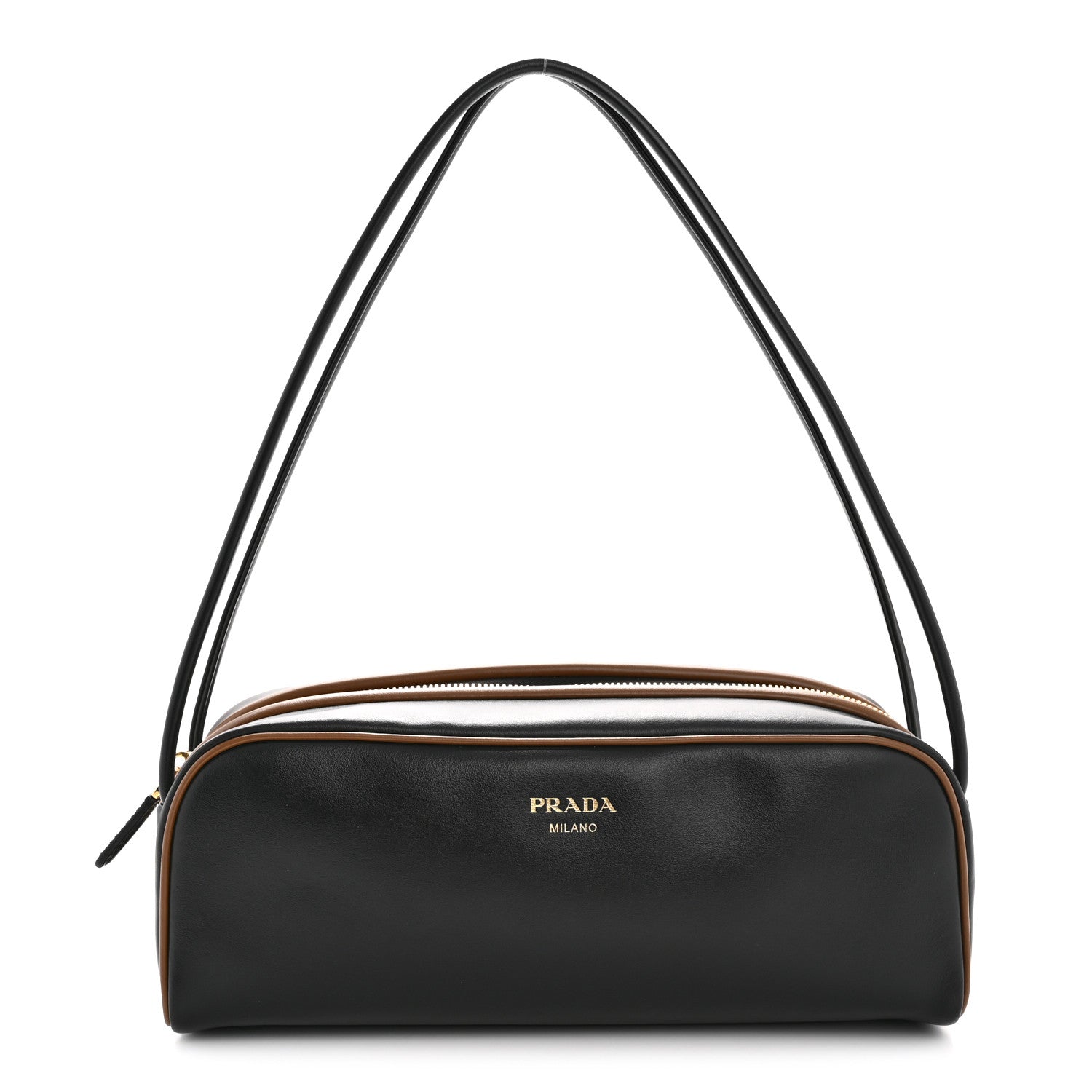 Prada Soft Calfskin Swing Shoulder Bag Black Hazelnut 1 of 12