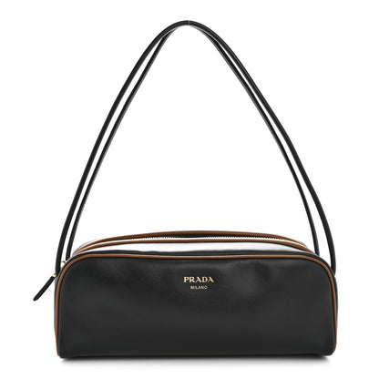 Prada Soft Calfskin Swing Shoulder Bag Black Hazelnut 1 of 12