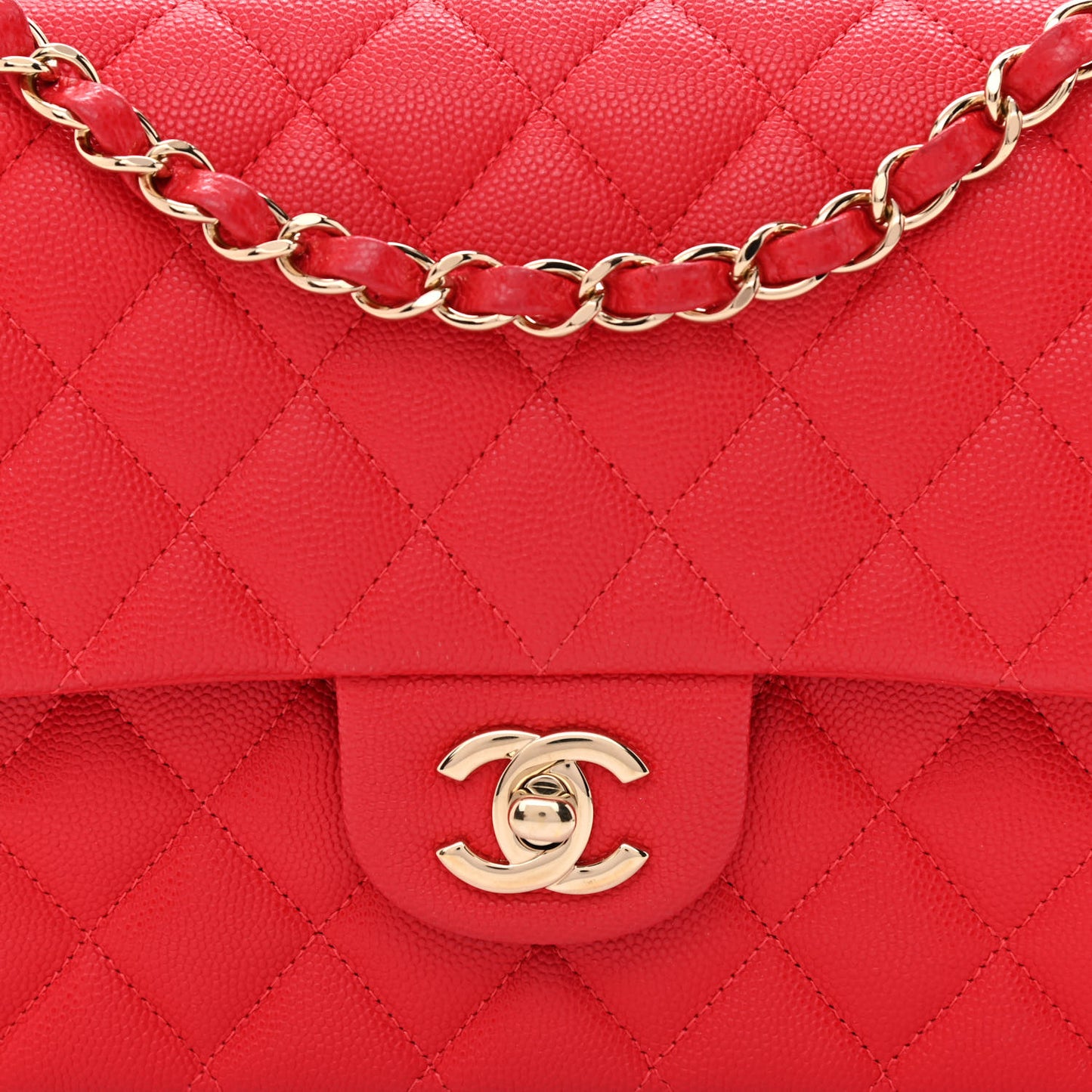 Caviar Quilted Medium Double Flap Red