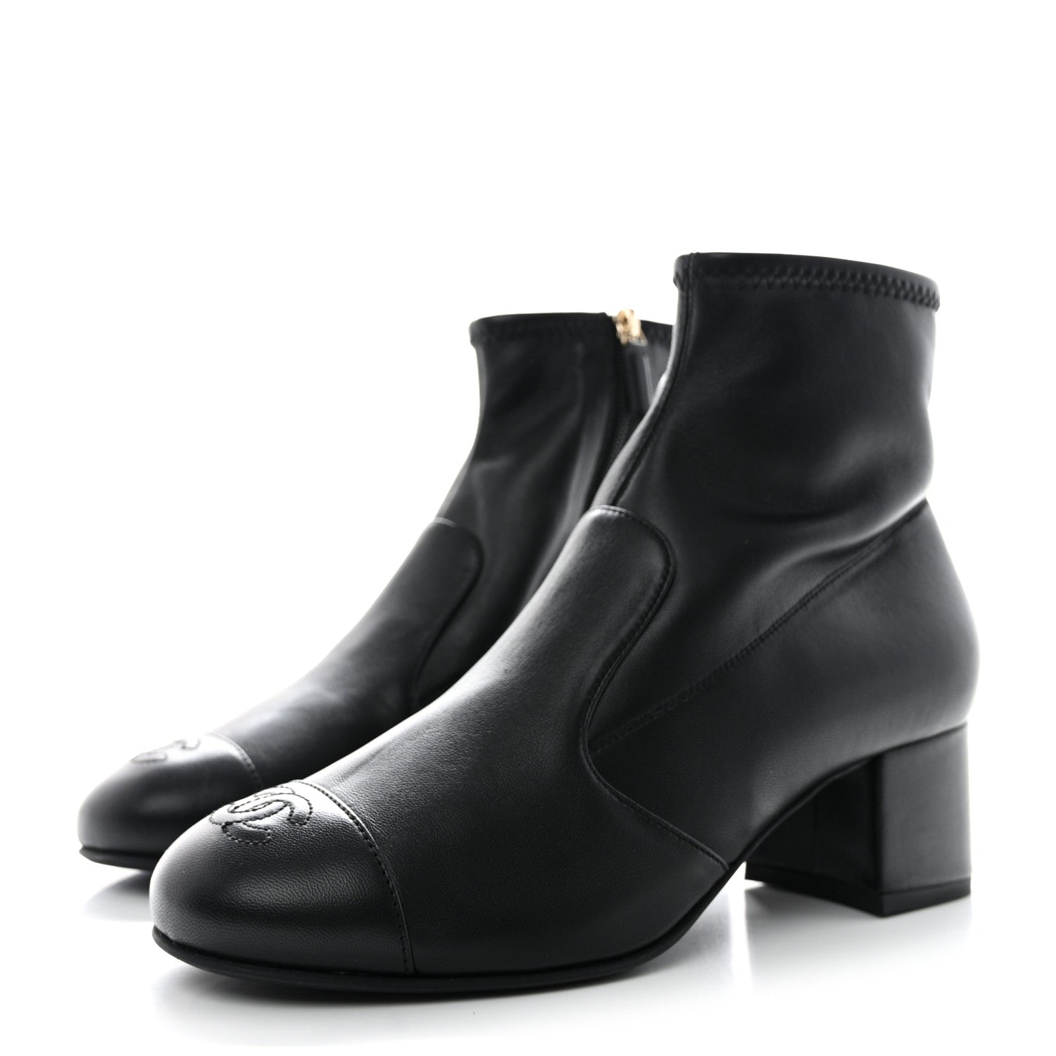 Chanel Lambskin Ankle Boots 38.5 Ivory Black 3 of 8