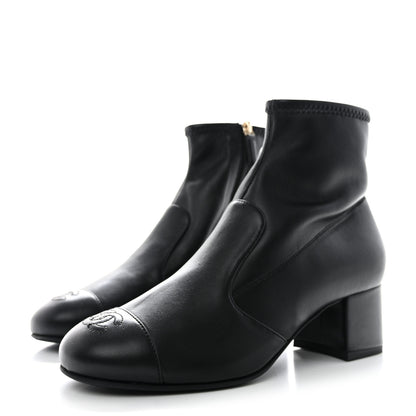 Chanel Lambskin Ankle Boots 38.5 Ivory Black 3 of 8