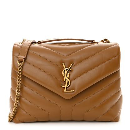 Saint Laurent Calfskin Y Quilted Monogram Small Loulou Chain Satchel Dark Natural 1 of 12