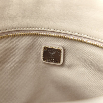 MCM Visetos Medium Studded Rabbit Top Zip Shopper Tote Beige 7 of 8