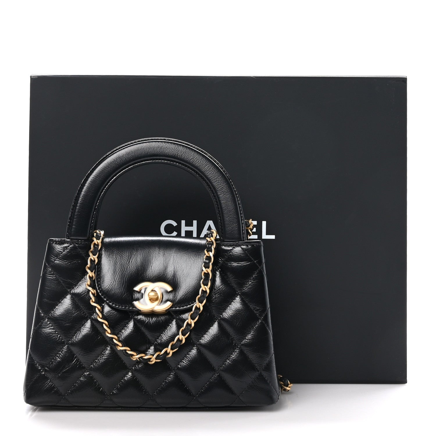 Chanel Shiny Aged Calfskin Quilted Nano Kelly Shopper Black 11 of 11