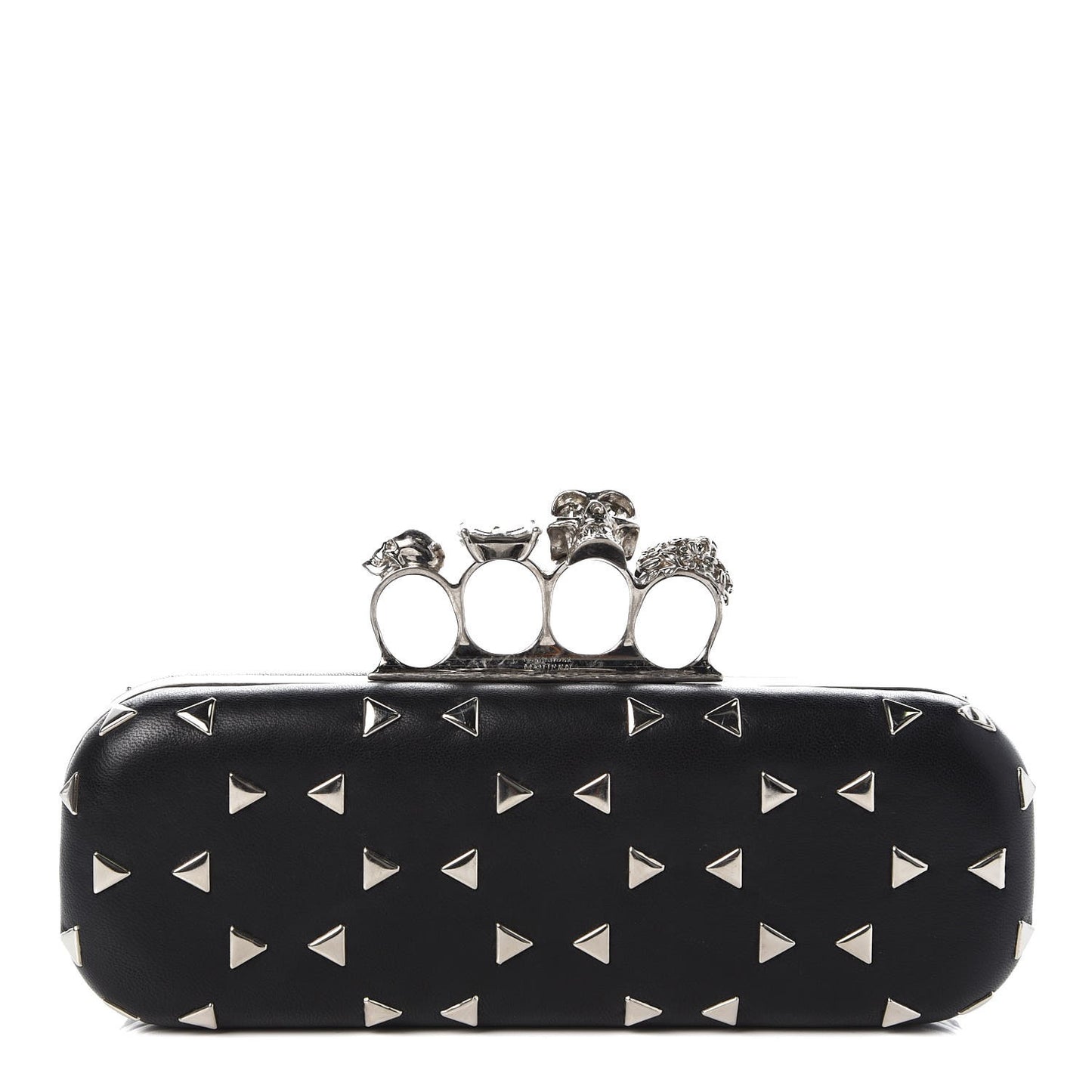 Nappa Studded Skull Knuckle Box Clutch Black