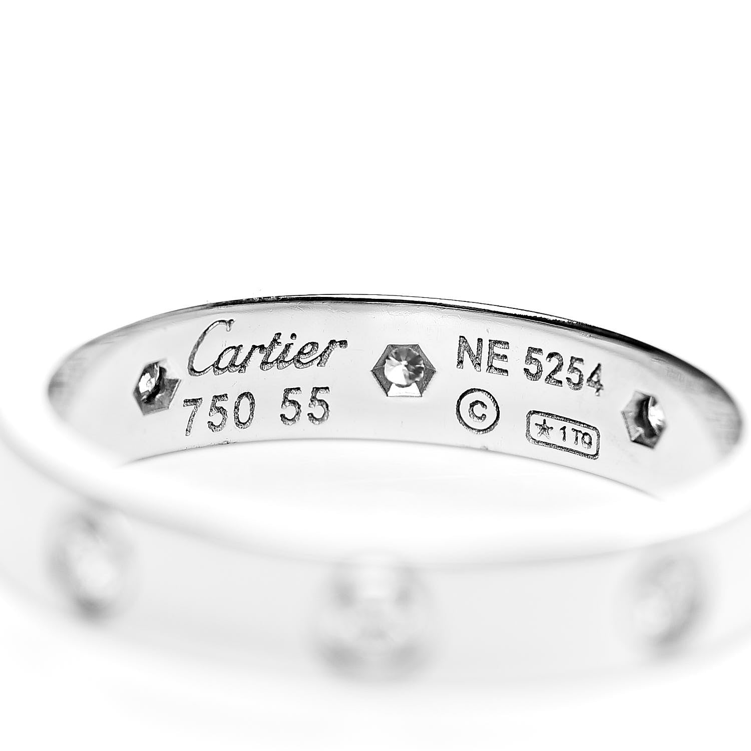 Cartier 18K White Gold 8 Diamond 4mm Wedding Band LOVE Ring 55 7.25 4 of 5