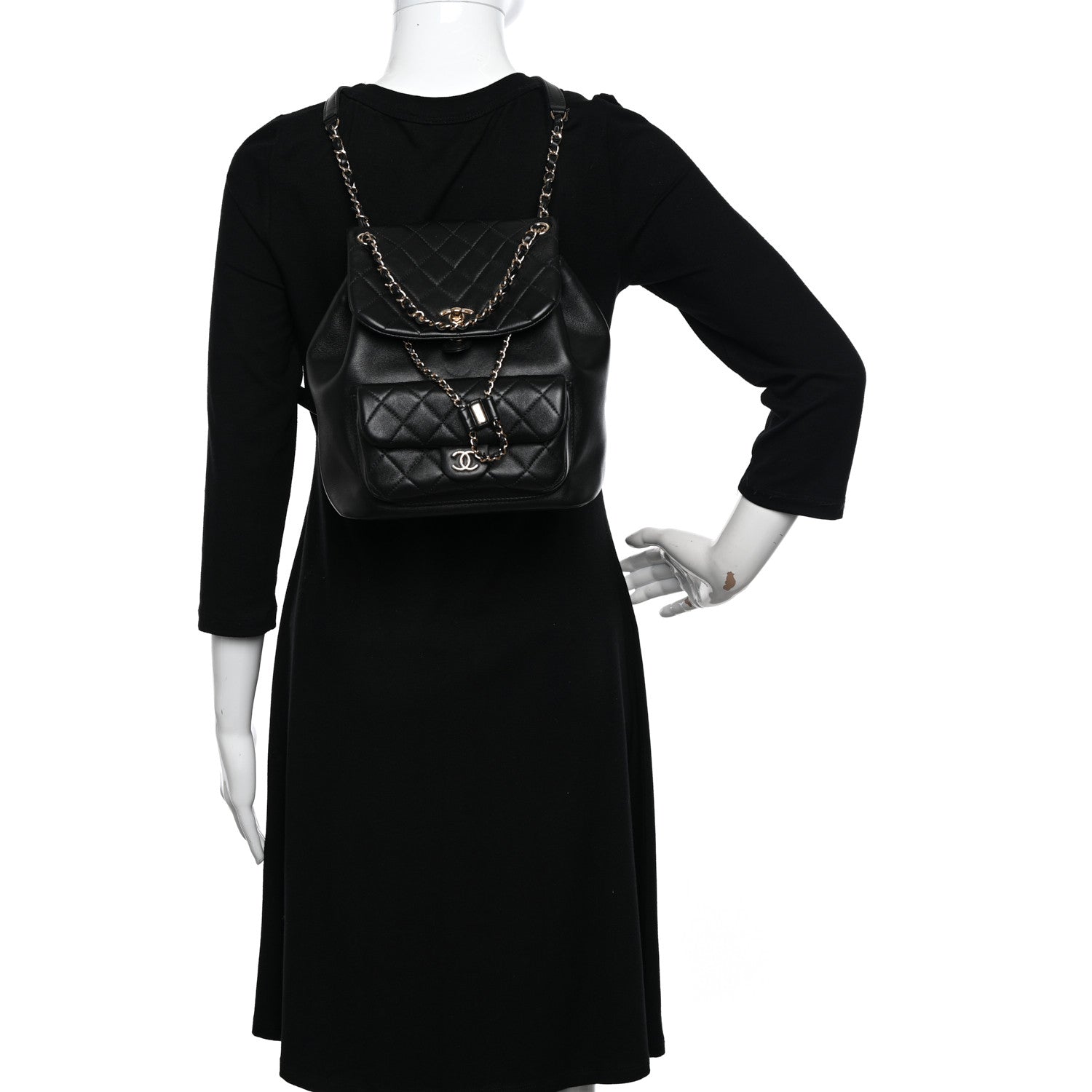 Chanel Lambskin Quilted Large Duma Drawstring Backpack Black 2 of 11