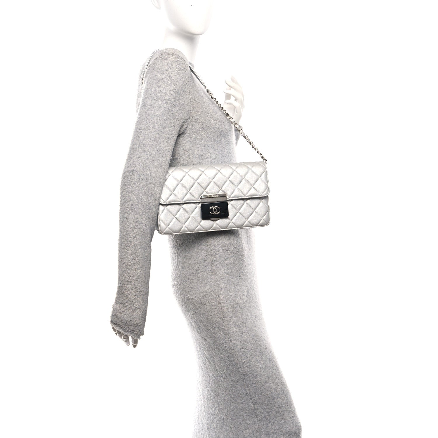 Chanel Metallic Sheepskin Quilted Small Beauty Lock Flap Silver 2 of 11