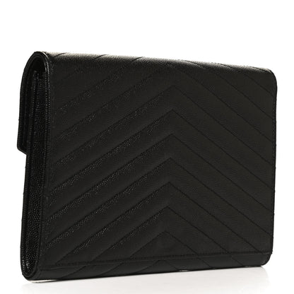 Saint Laurent Grain De Poudre Matelasse Chevron Monogram Envelope Clutch Black 3 of 10