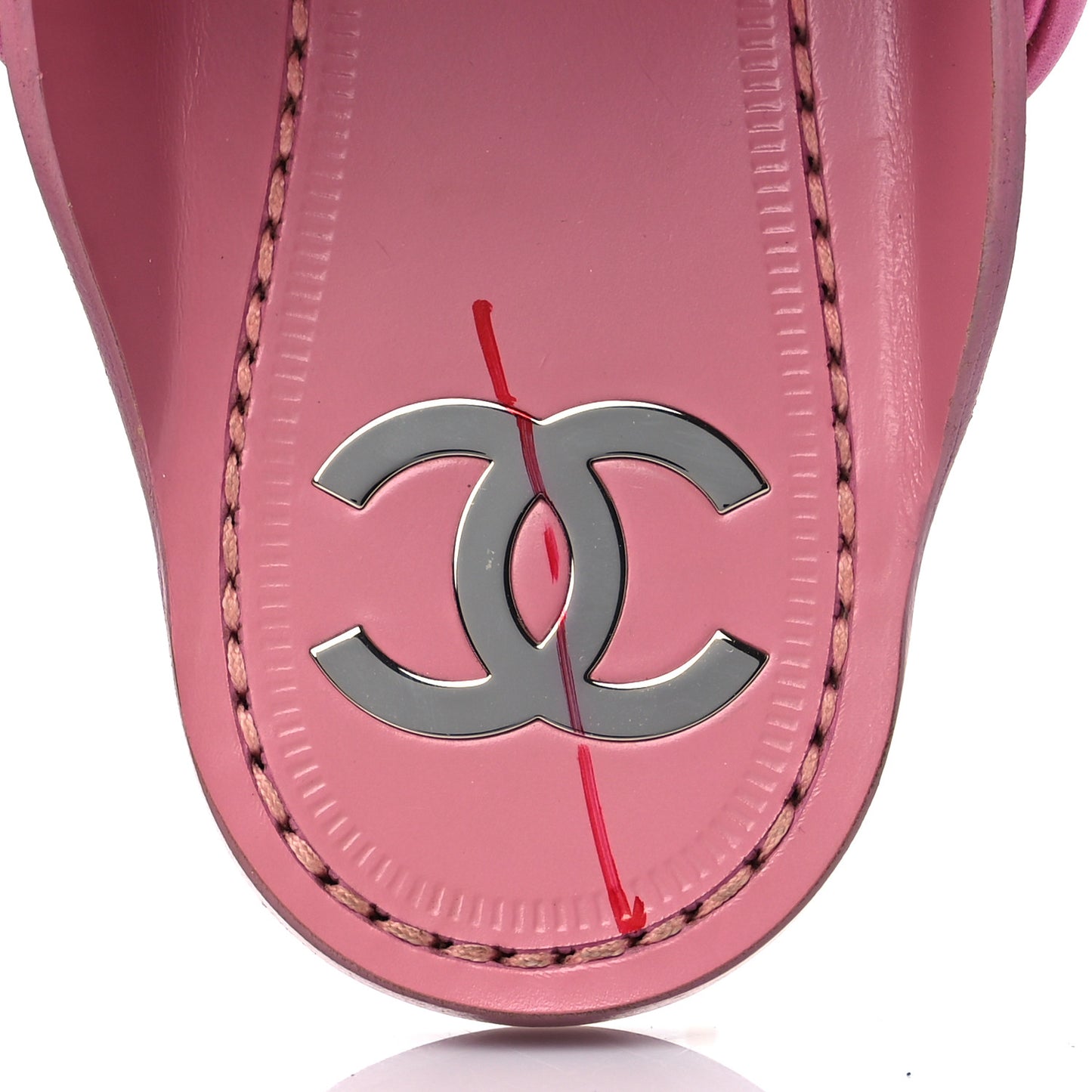 Calfskin Chain CC Thong Flat Sandals 36 Pink