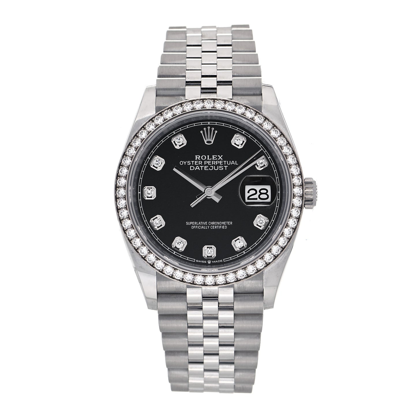 Stainless Steel 18K White Gold Diamond 36mm Oyster Perpetual Datejust Watch Black 126284RBR