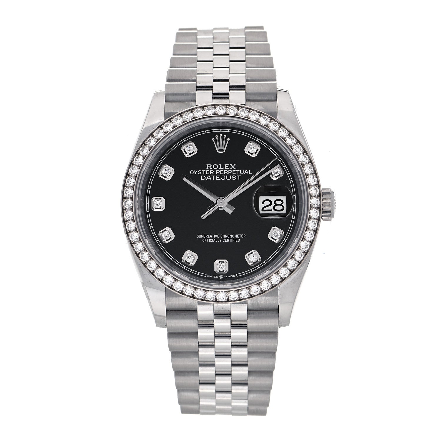Rolex Stainless Steel 18K White Gold Diamond 36mm Oyster Perpetual Datejust Watch Black 126284RBR 1 of 5