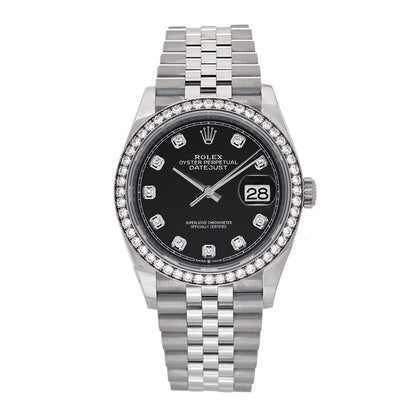 Rolex Stainless Steel 18K White Gold Diamond 36mm Oyster Perpetual Datejust Watch Black 126284RBR 1 of 5