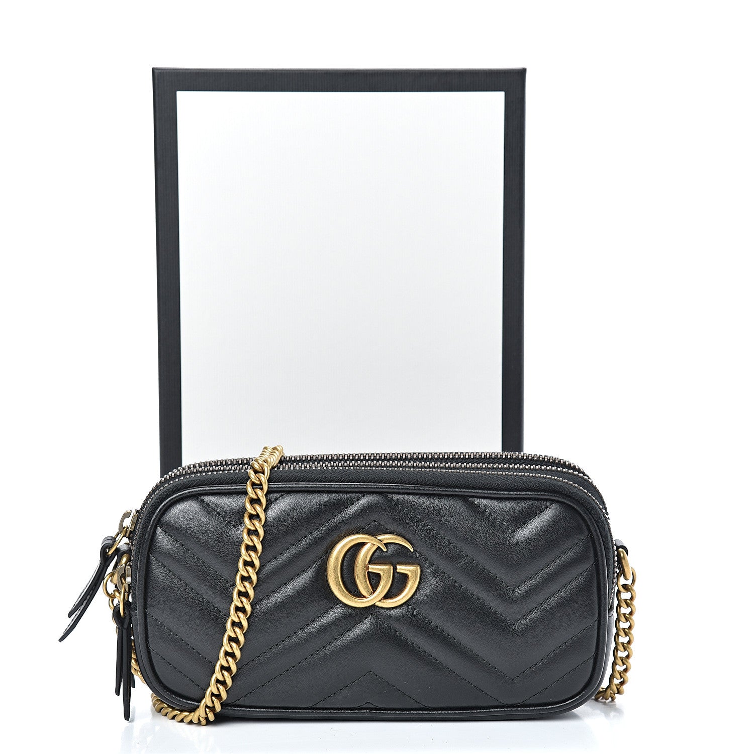 Gucci Calfskin Matelasse Mini GG Marmont Chain Crossbody Bag Black 13 of 13