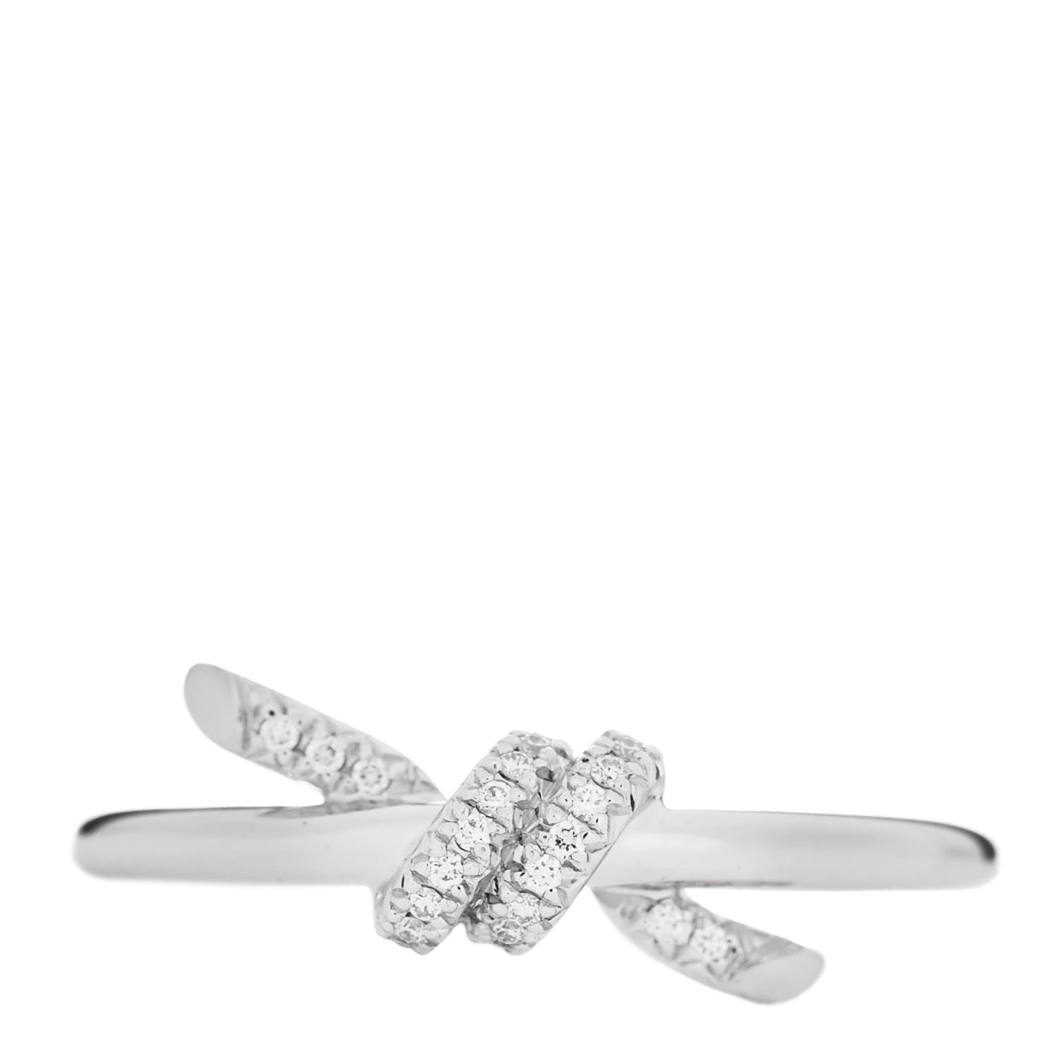 Tiffany 18K White Gold Diamond Small Knot Ring 54 6.75 1 of 5