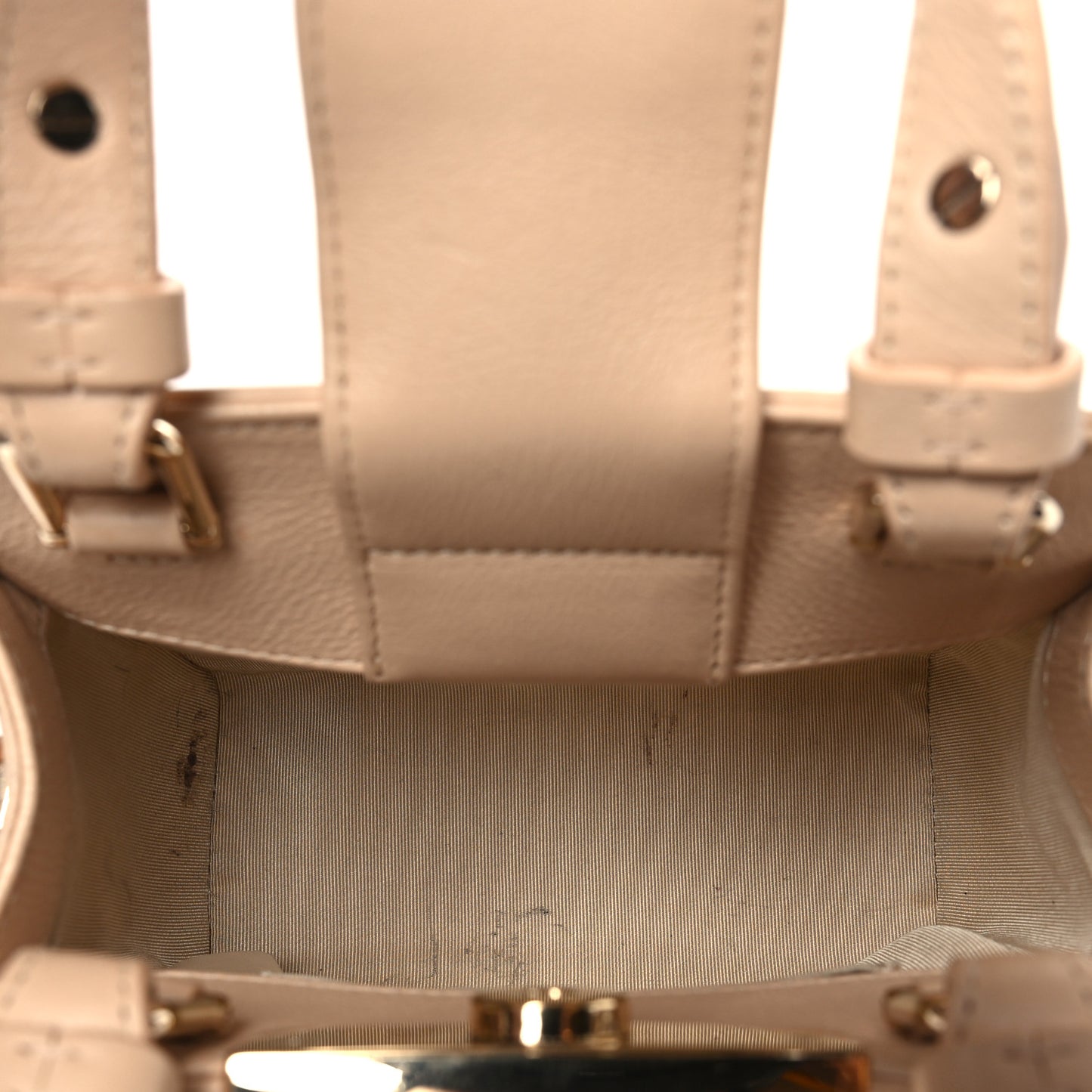 Grained Calfskin Stitched Mini Label Click Shopper Tote Beige