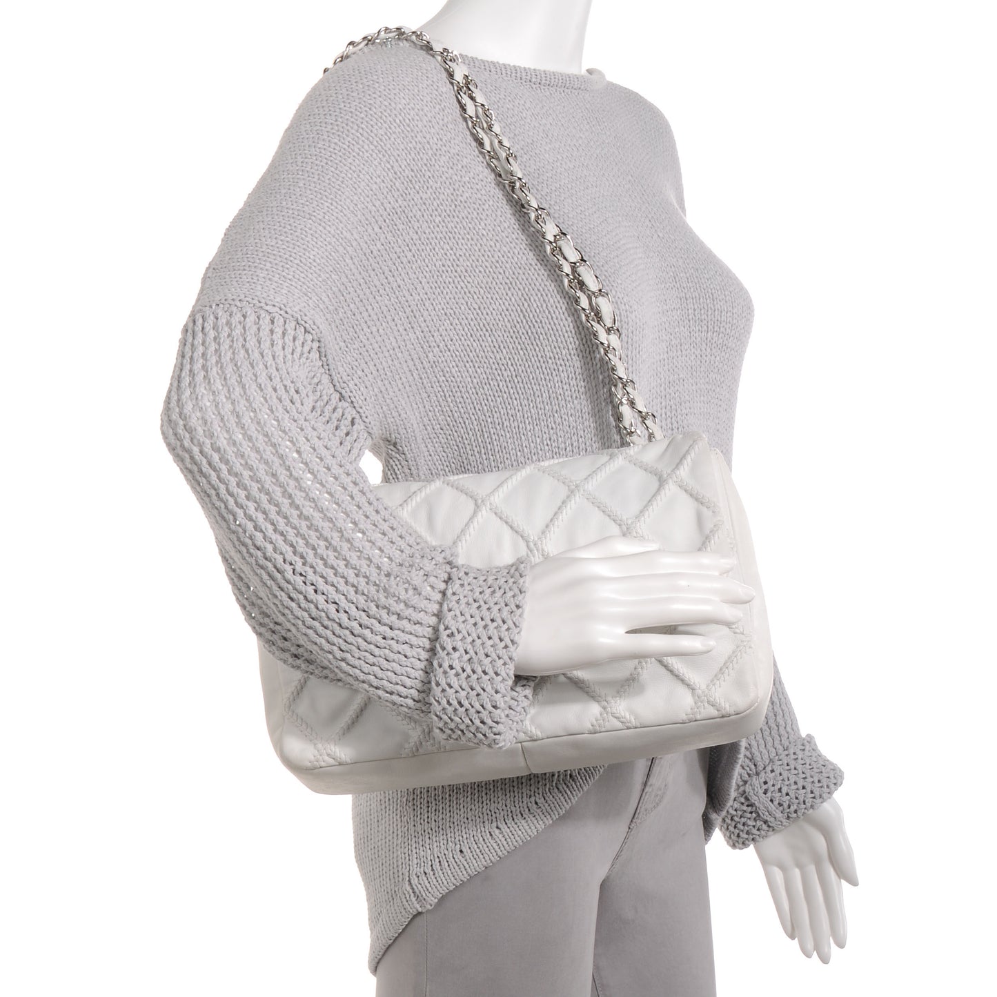 Calfskin Stitched Large Flap White