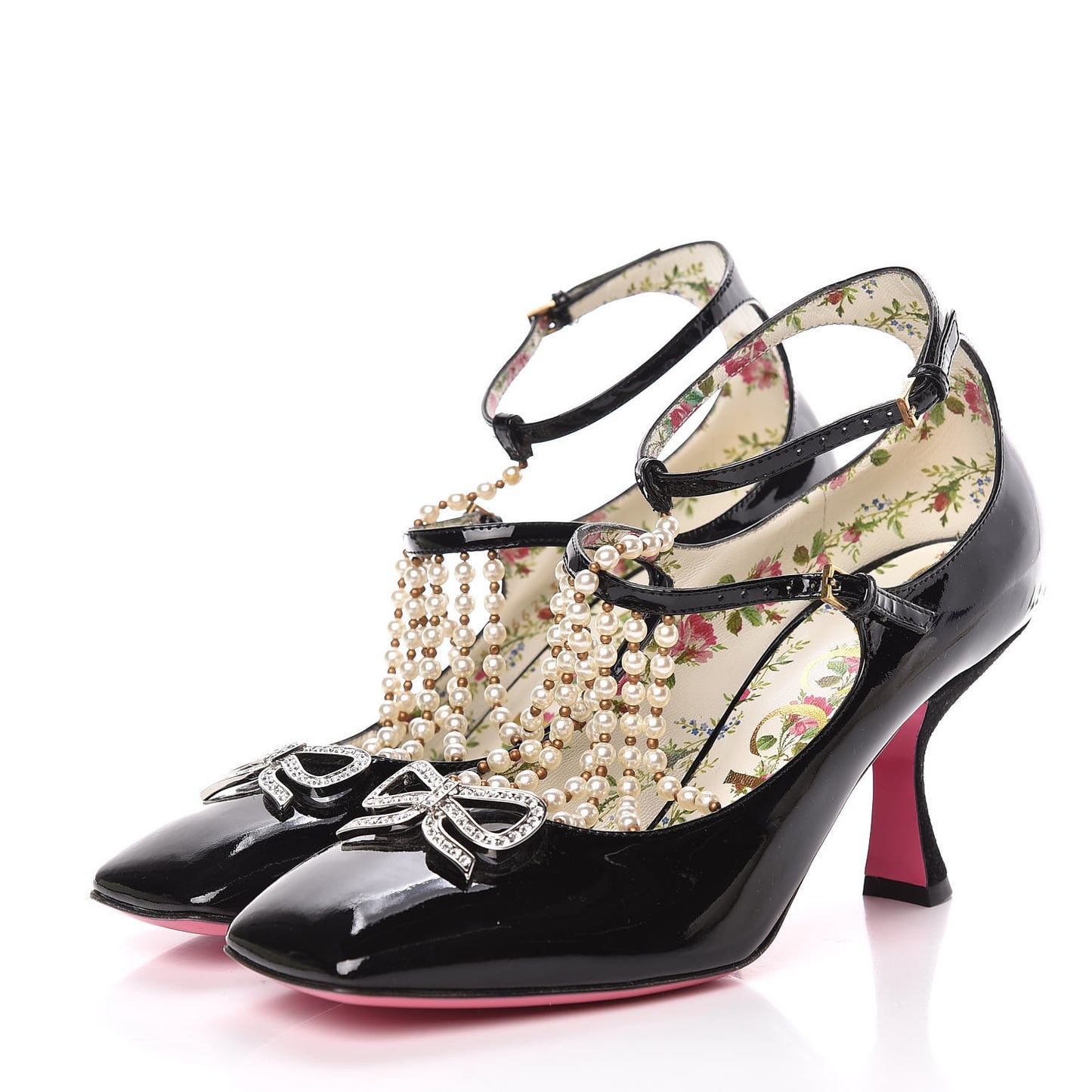 Patent Pearl Taide T-Strap Mid Heel Pumps 38 Black