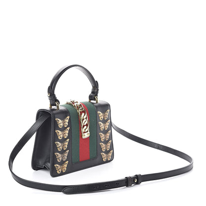 Gucci Calfskin Animal Studs Mini Sylvie Top Handle Bag Black 3 of 8