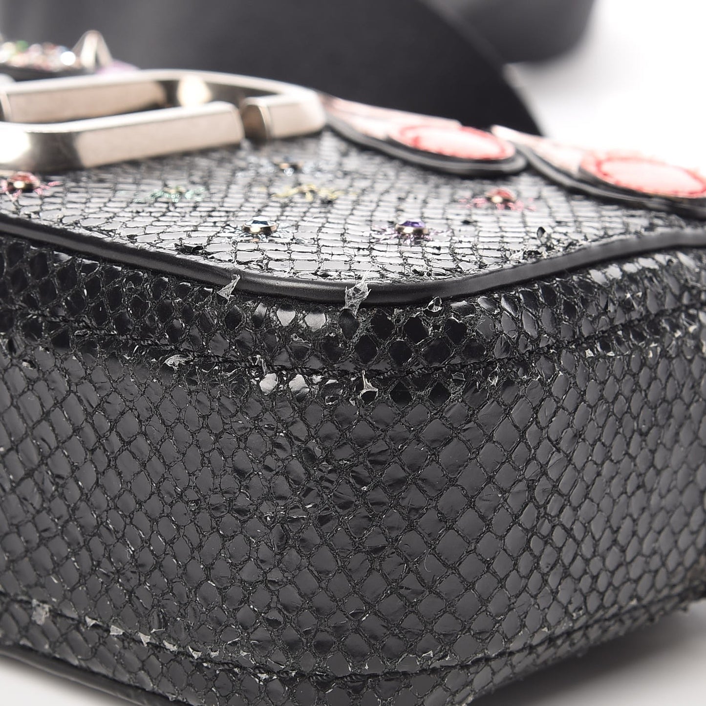 Metallic Sheepskin Python Embossed Snapshot Camera Bag Black