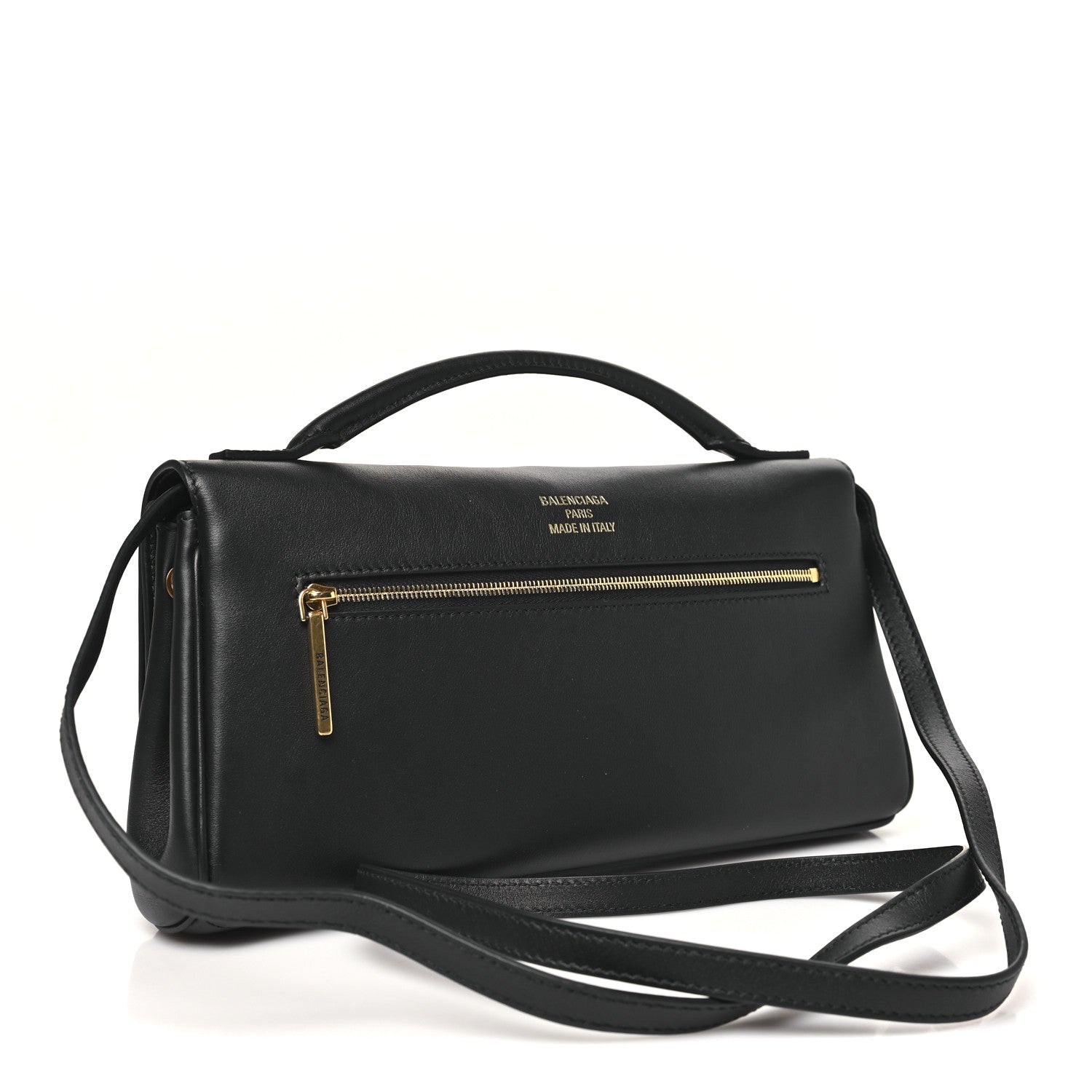 Balenciaga Smooth Calfskin Small Bel Air Clutch On Strap Black
