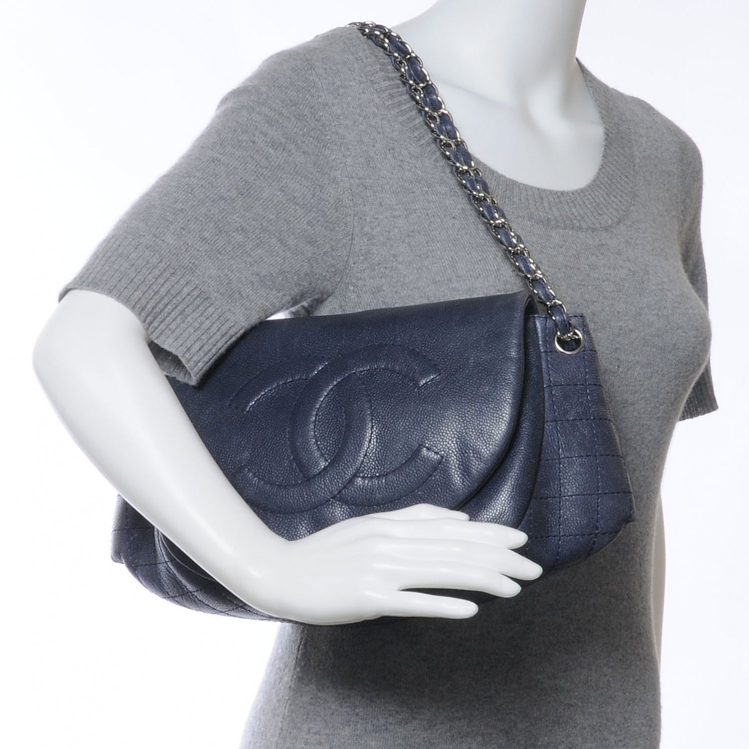 Chanel Caviar Half Moon Large Flap Navy 2 of 7