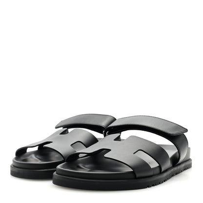 Hermes Calfskin Womens Chypre Sandals 38.5 Black 2 of 7