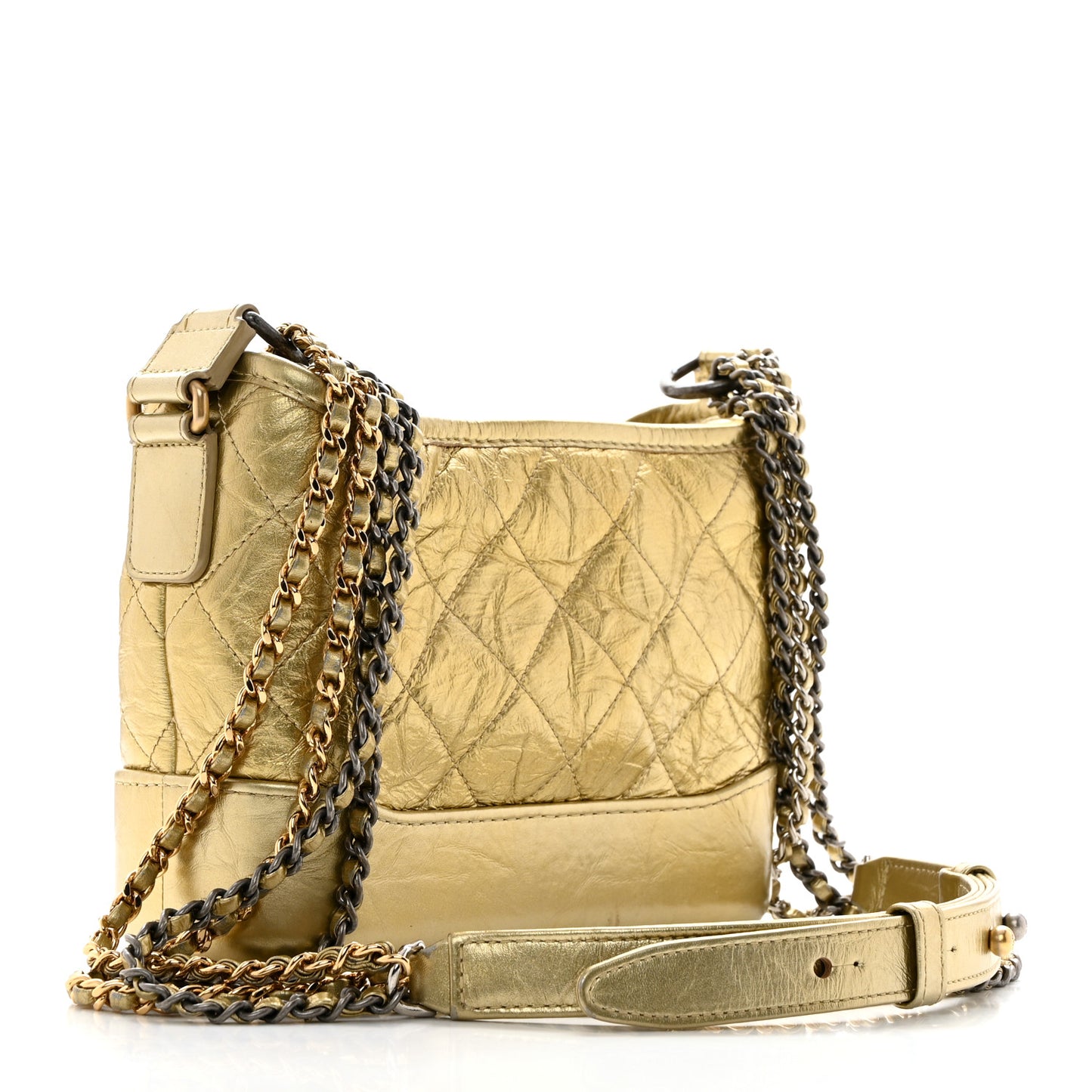 Metallic Aged Calfskin Quilted Small Gabrielle Hobo Gold