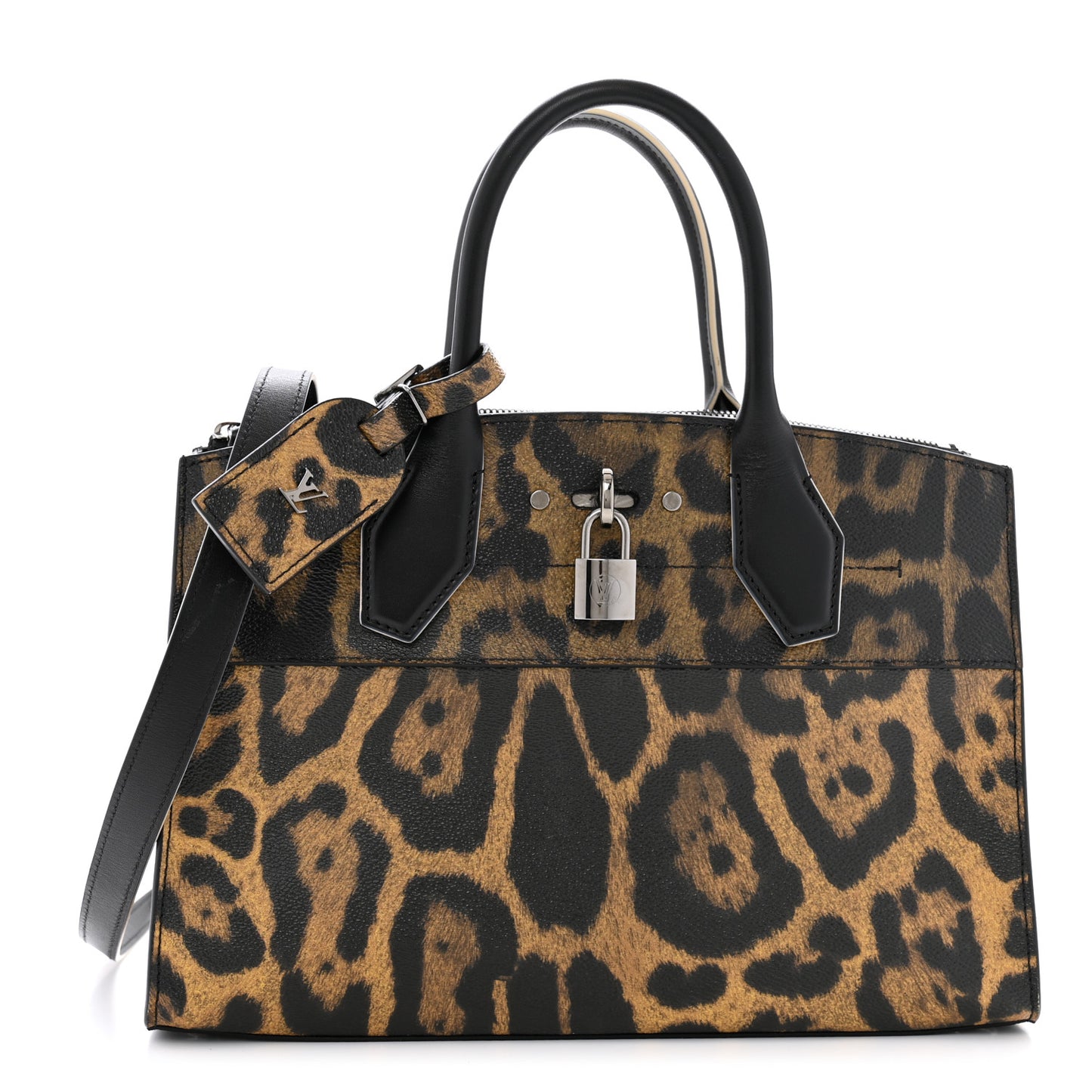Canvas Calfskin Wild Animal Print City Steamer EW Marron