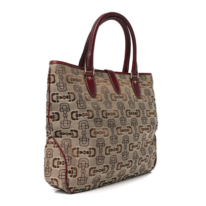 Gucci Canvas Horsebit Print Piston Lock Tote Red 3 of 10
