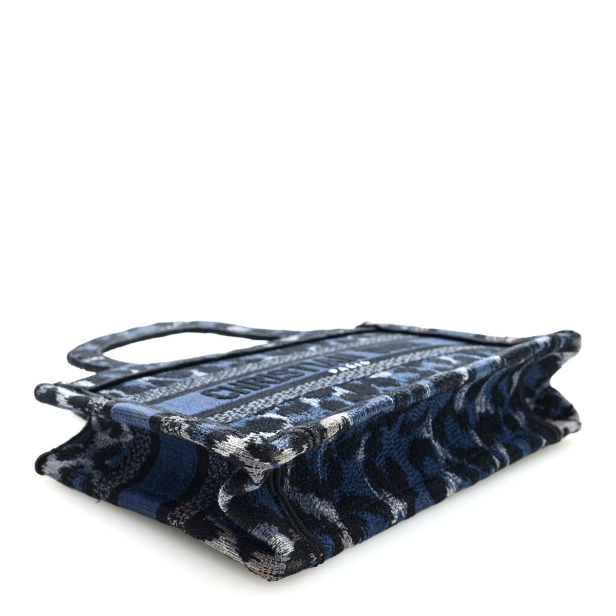 Canvas Mizza Embroidered Mini Leopard Book Tote Blue