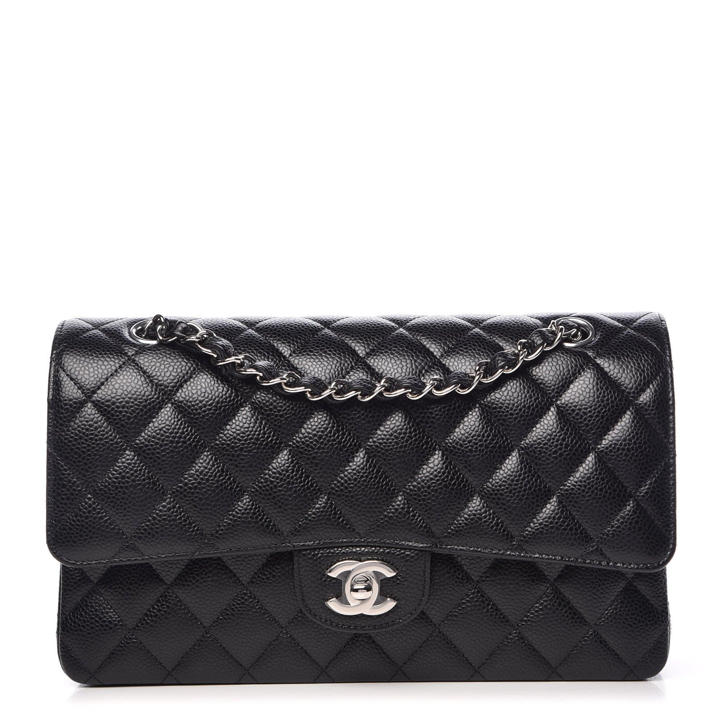 Caviar Quilted Medium Double Flap Black