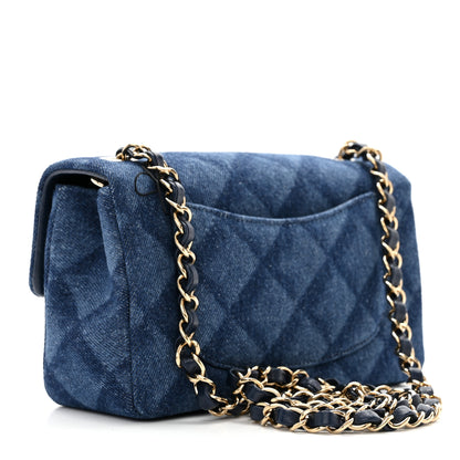 Chanel Printed Denim Quilted Mini Rectangular Flap Dark Blue 3 of 11
