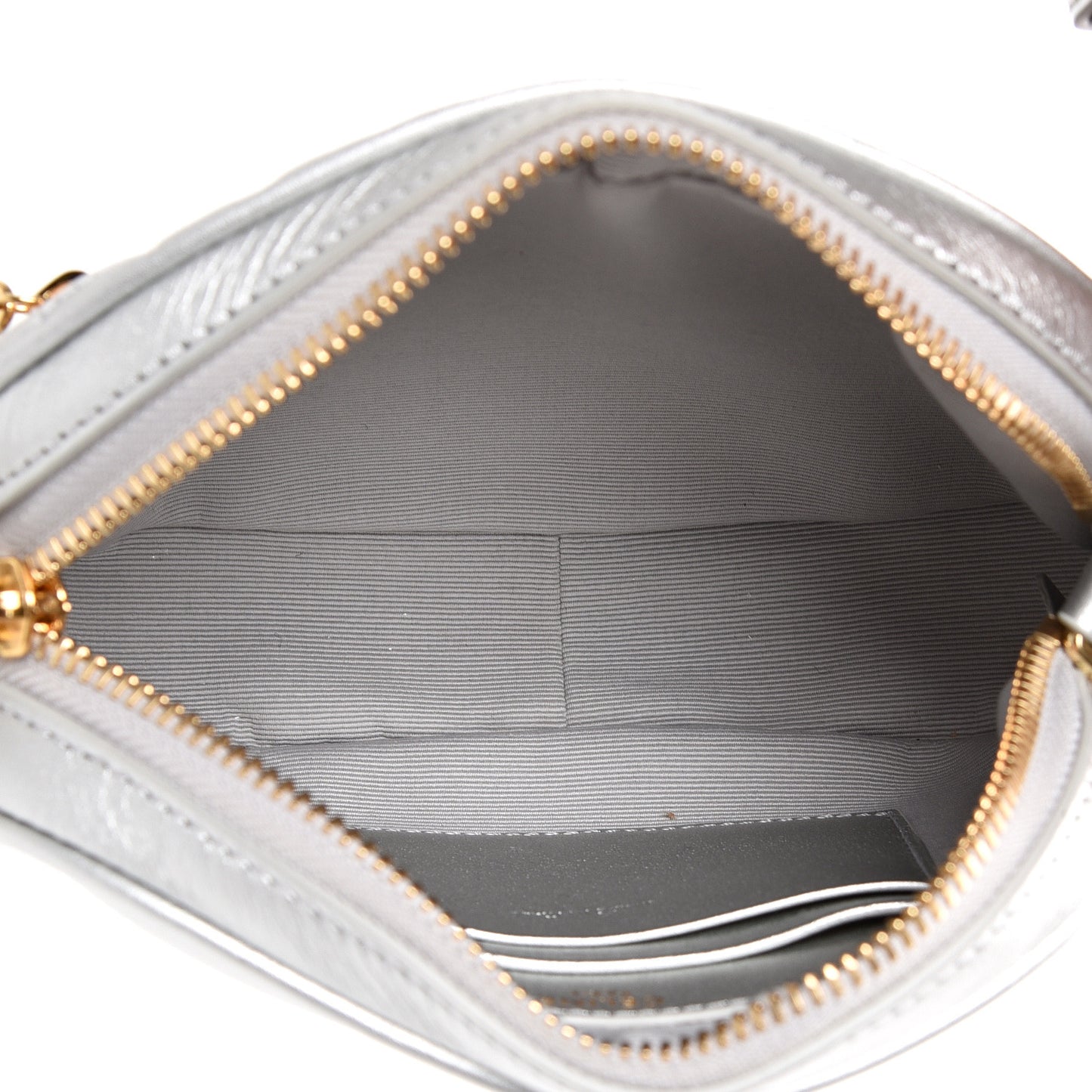 Laminated Calfskin Quilted Small C Charm Bag Silver