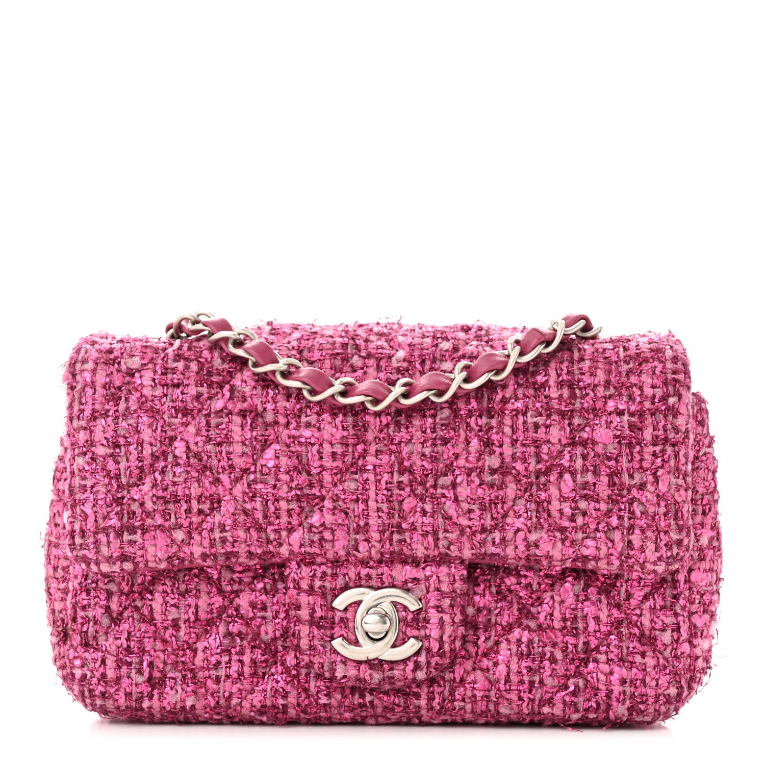 Chanel Metallic Tweed Quilted Mini Rectangular Flap Pink 1 of 11