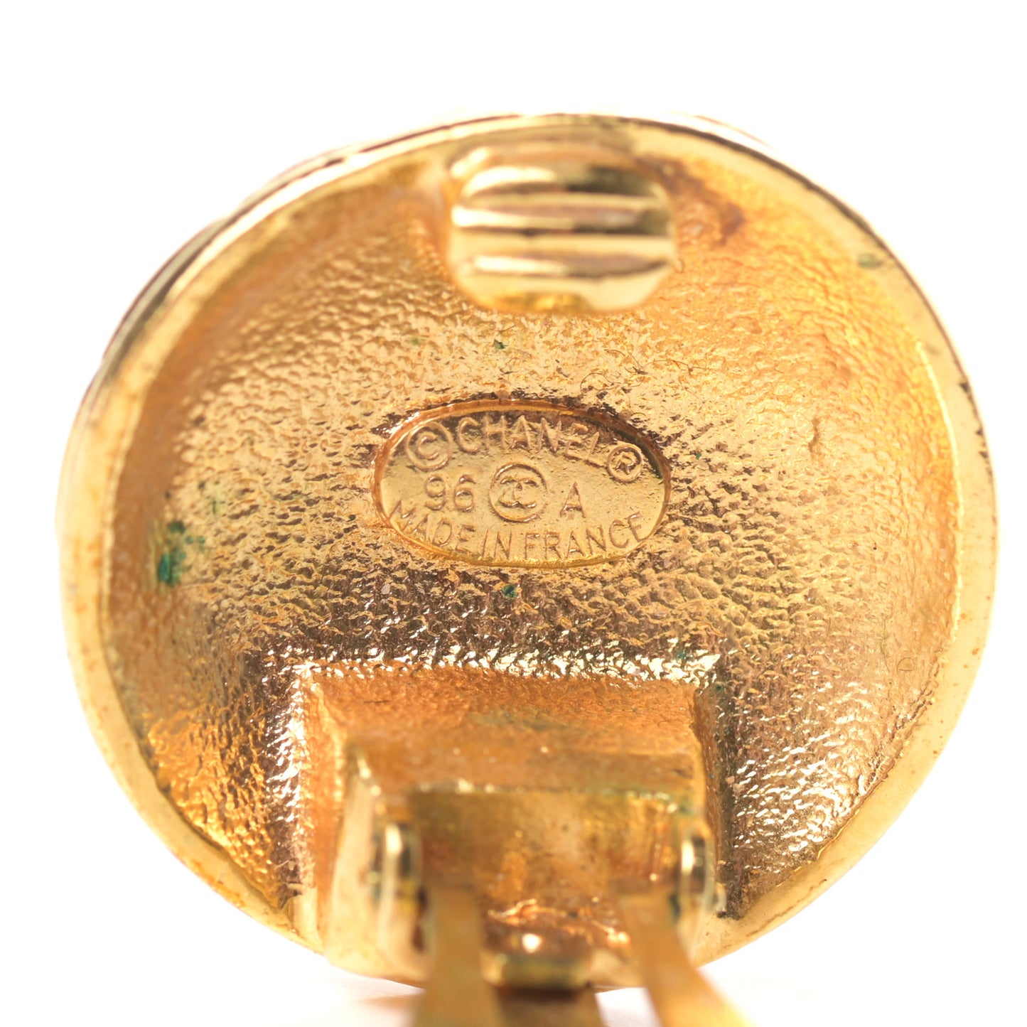 CC Button Clip On Earrings Gold