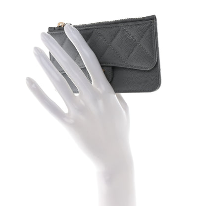 Chanel Caviar Quilted Flap Zip Card Holder Grey 2 of 7