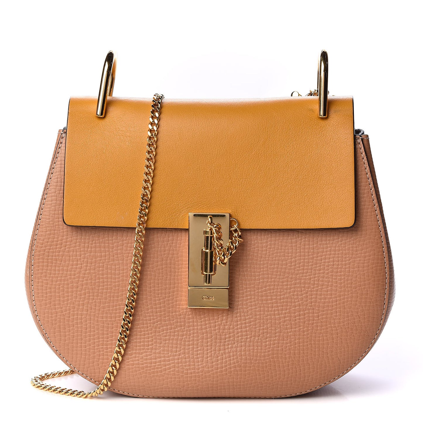 Grained Calfskin Lambskin Bi-Color Drew Shoulder Bag Wet Sand Sunflower