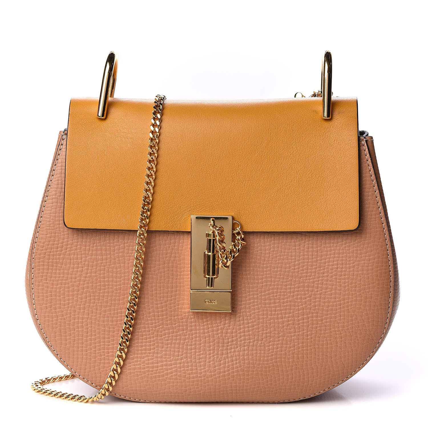 Chloe Grained Calfskin Lambskin Bi-Color Drew Shoulder Bag Wet Sand Sunflower 1 of 9
