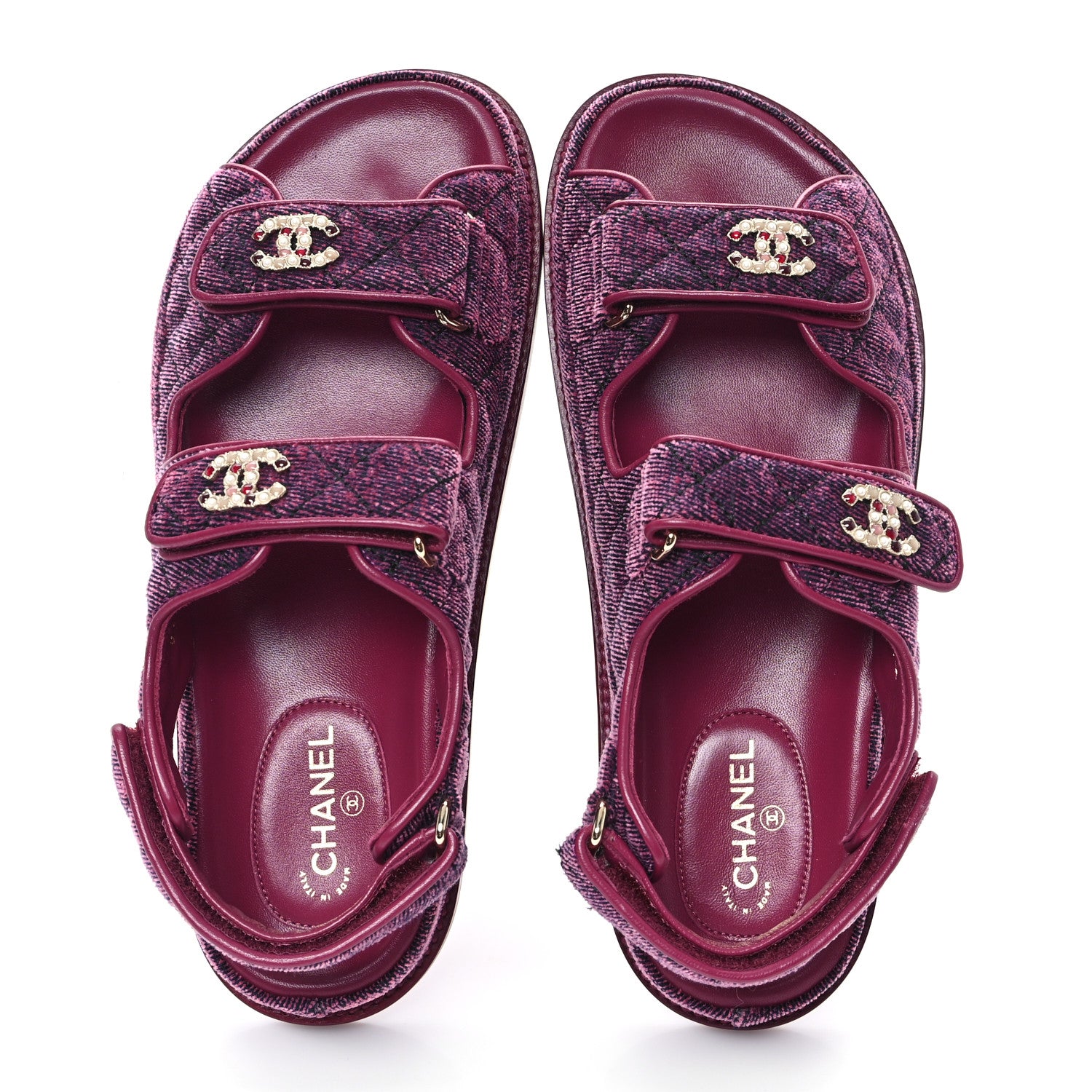Chanel Velvet Velcro Dad Sandals 37.5 Pink 2 of 10