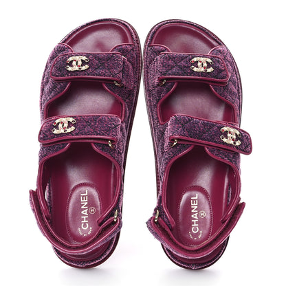 Chanel Velvet Velcro Dad Sandals 37.5 Pink 2 of 10