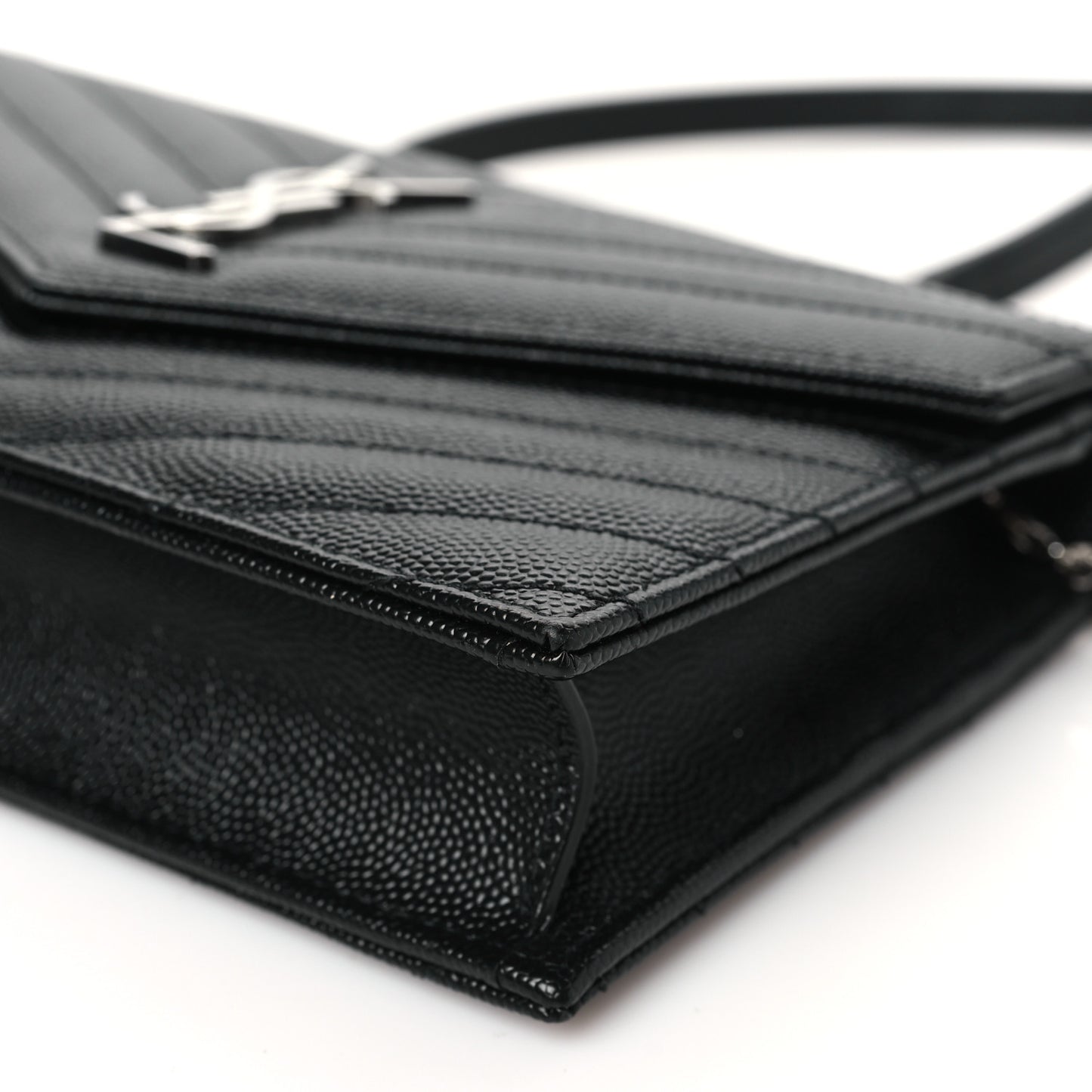 Grain De Poudre Matelasse Chevron Monogram Envelope Chain Wallet Black