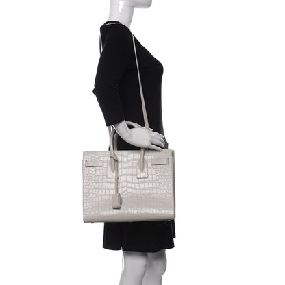 Saint Laurent Calfskin Crocodile Embossed Small Sac De Jour White Souffle 2 of 19