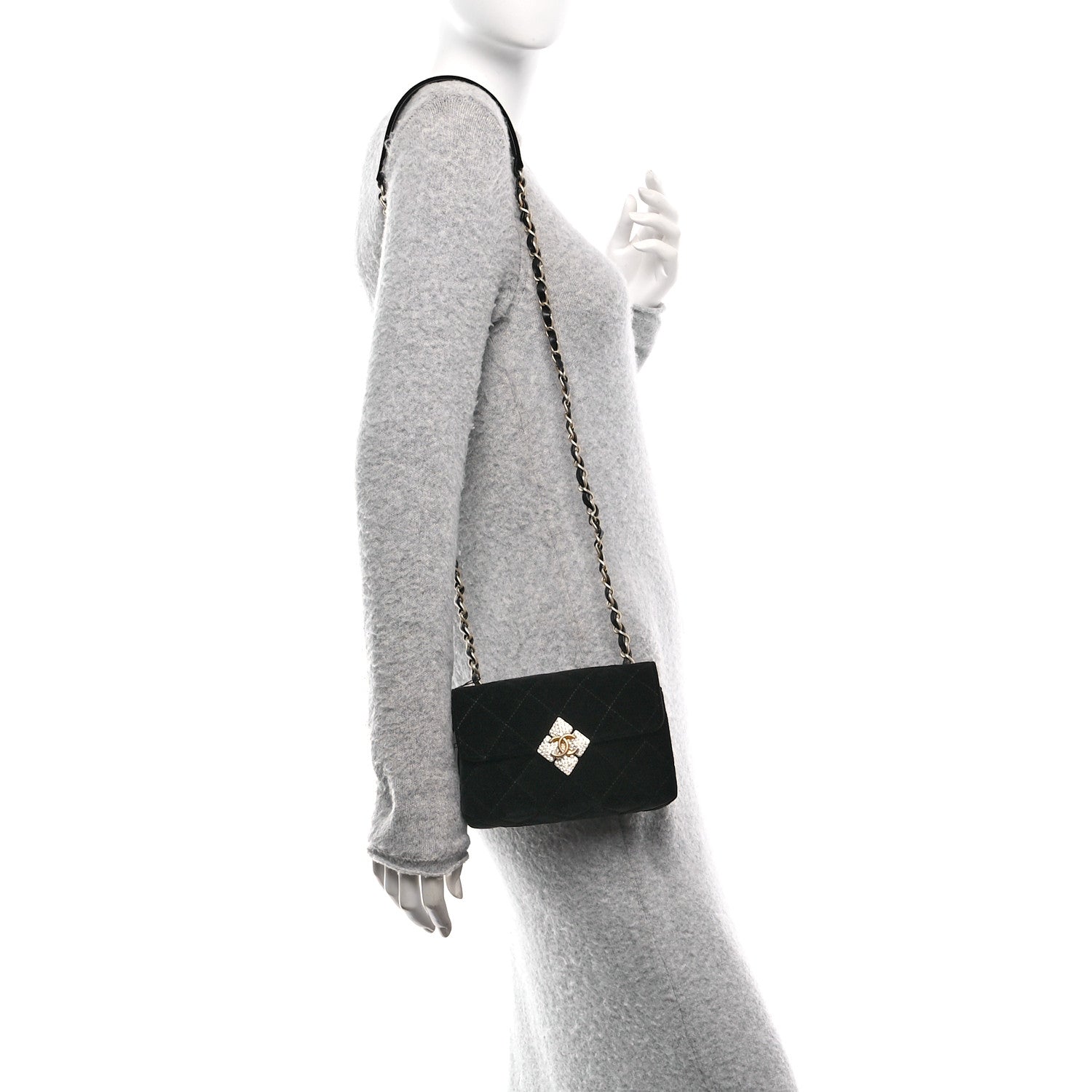 Chanel Velvet Strass Diamond Lock Flap Black 2 of 9