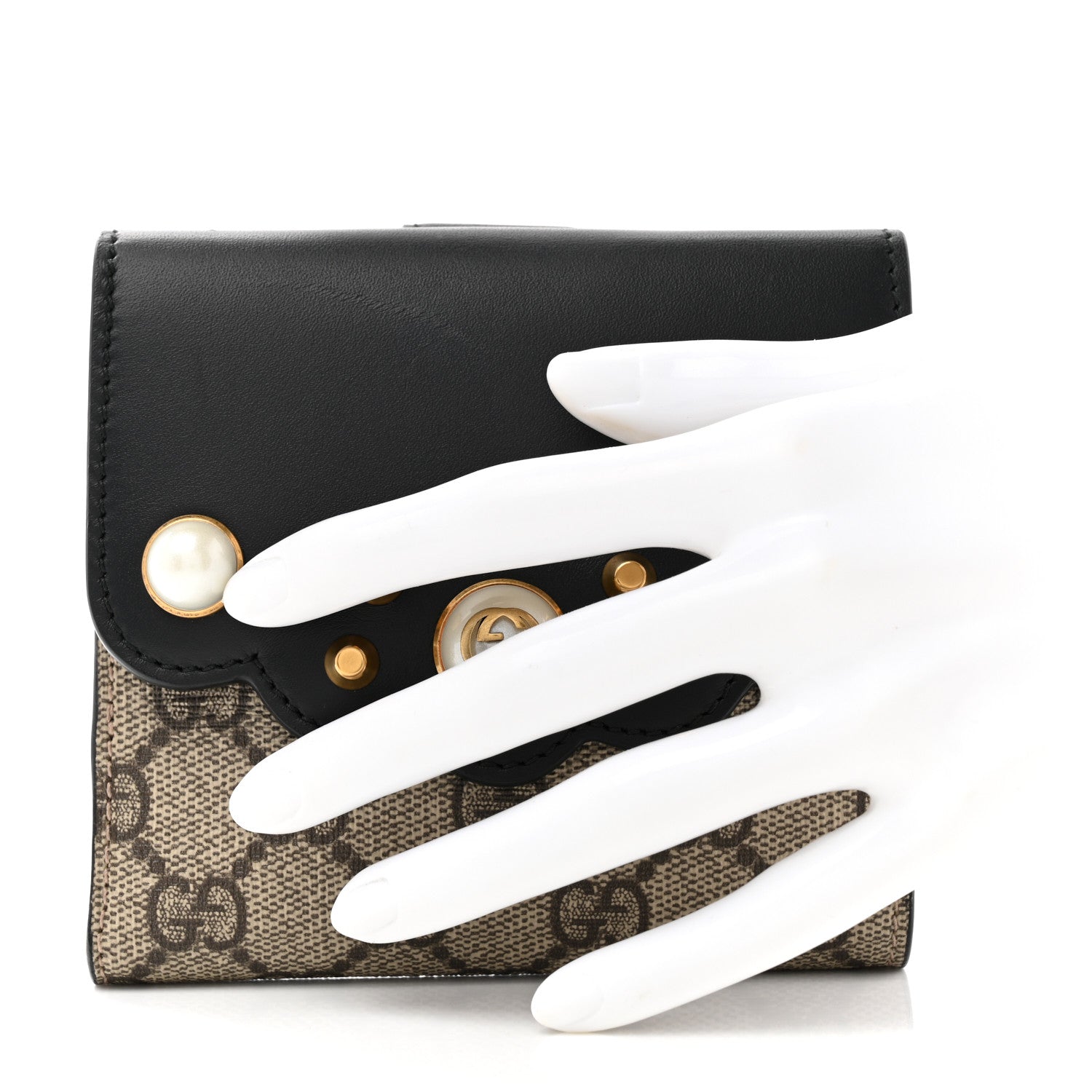 Gucci GG Supreme Monogram Pearl Studded French Wallet Black 2 of 8